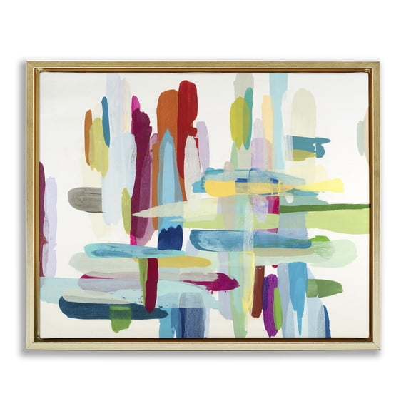 Stupell Industries Eclectic Colorful Cross Hatch Abstraction Gold Floating Frame Canvas Art, 21 x 17, by Randy Hibberd
