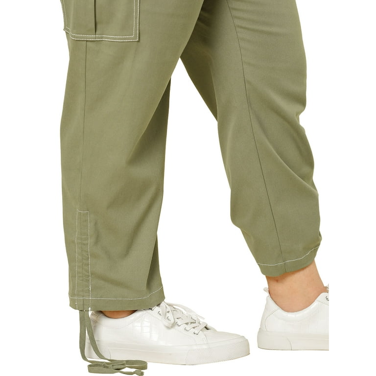 Unique Bargains Juniors' Plus Size Drawstring Elastic Waist Cargo Pants  with Pockets