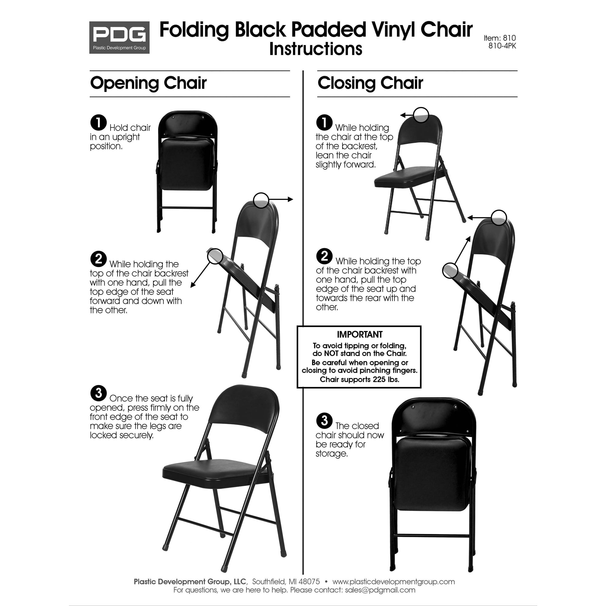 Plastic Dev Group Vinyl Padded Folding Chair Black 4 Pack