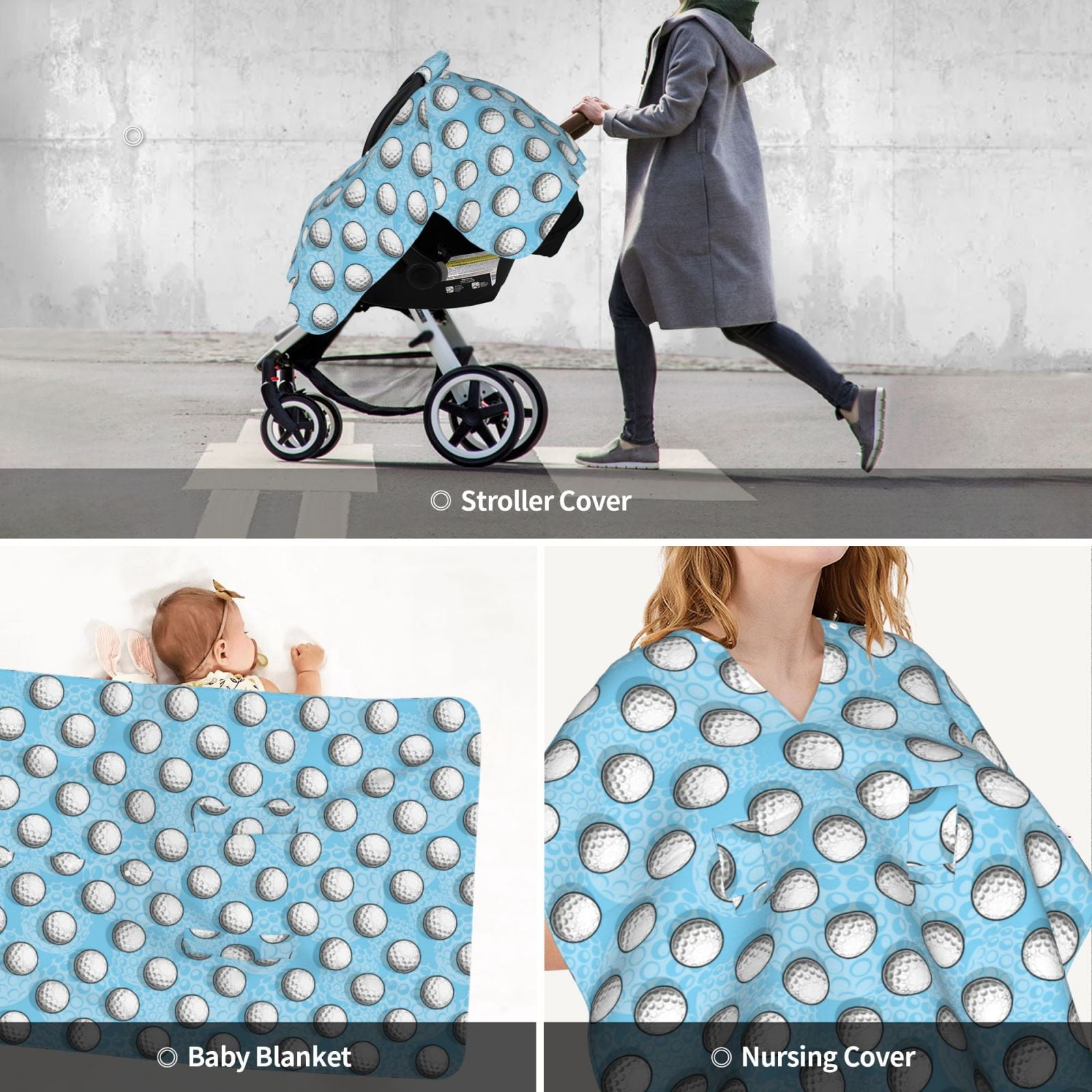 Car Seat Cover Baby - Golf Balls 1 Breathable Infant Car Seat Cover for Baby Carseat, Lightweight Comfort Baby Essentials Must Haves Newborn Stuff for Girl Boy