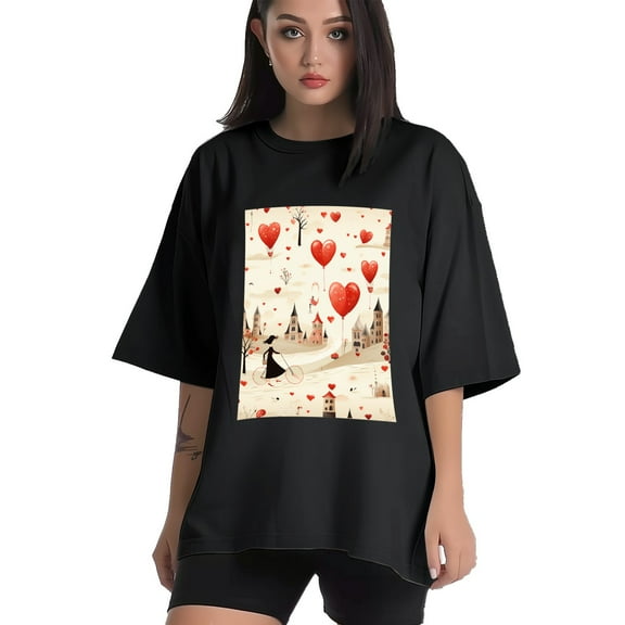 Plus Size Shirt for Women Black Tops for Women Short Sleeves Shirt for Women Valentine's Day T Shirt Crewneck Shirt for Women XS