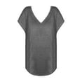 thumbnail image 4 of Gray Women's Short Sleeve T-shirt, 2023 European And American Fashion Solid Color Slit V Neck Short Sleeved Ladies T Shirt,Women's Short sleeve T-shirt XL, 4 of 4