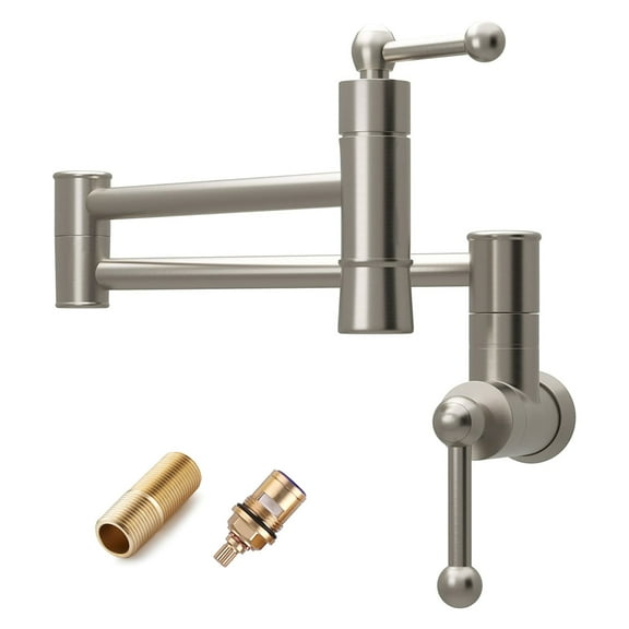 Kichae Wall Mounted Pot Filler High Pressure Kitchen Sink Faucet Solid Brass Brushed Nickel