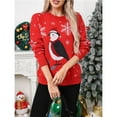 thumbnail image 4 of Chandail de Noël Rouge Ardent pour Femmes Imprimé Pingouin Flocon de Neige Mode Décontractée L, 4 of 10