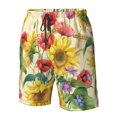 thumbnail image 5 of Kll Sunflower Cornflower Poppy Men'S Casual Summer Beach Shorts Hawaiian Shorts With Pockets-Large, 5 of 9