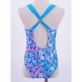 thumbnail image 4 of YONGHS Kids Girls Swimsuit Criss Cross Back One Piece Swimming Bathing Suit Beachwear Colorful Floral Blue 14, 4 of 7