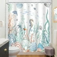 thumbnail image 3 of Nautical Coastal Shower Curtain Teal Ocean Coral Starfish Seashell Decorative Bathroom Curtain 72x72Inch Washable Polyester Fabric Underwater Marine Life Beach Shower Curtains Set with 12 Hooks, 3 of 6