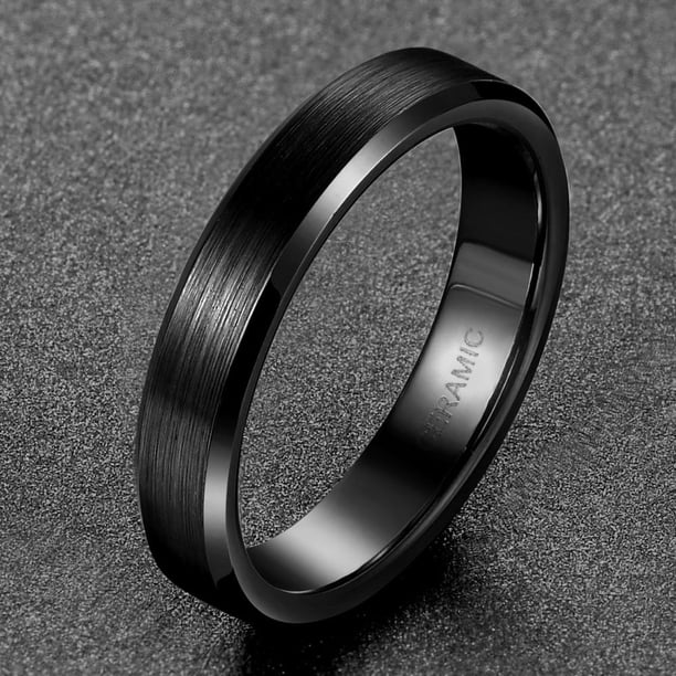 Kolmnsta-Anillo de cerámica negra para hombre y mujer, sortija de compromiso de 4/6/8mm, cepillada, cómoda, apta para parejas, tamaño 4-15