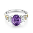 thumbnail image 2 of Gem Stone King 925 Silver and 10K Yellow Gold 3-Stone Ring Oval Purple Amethyst and Moissanite (2.10 Cttw, Size 7), 2 of 3