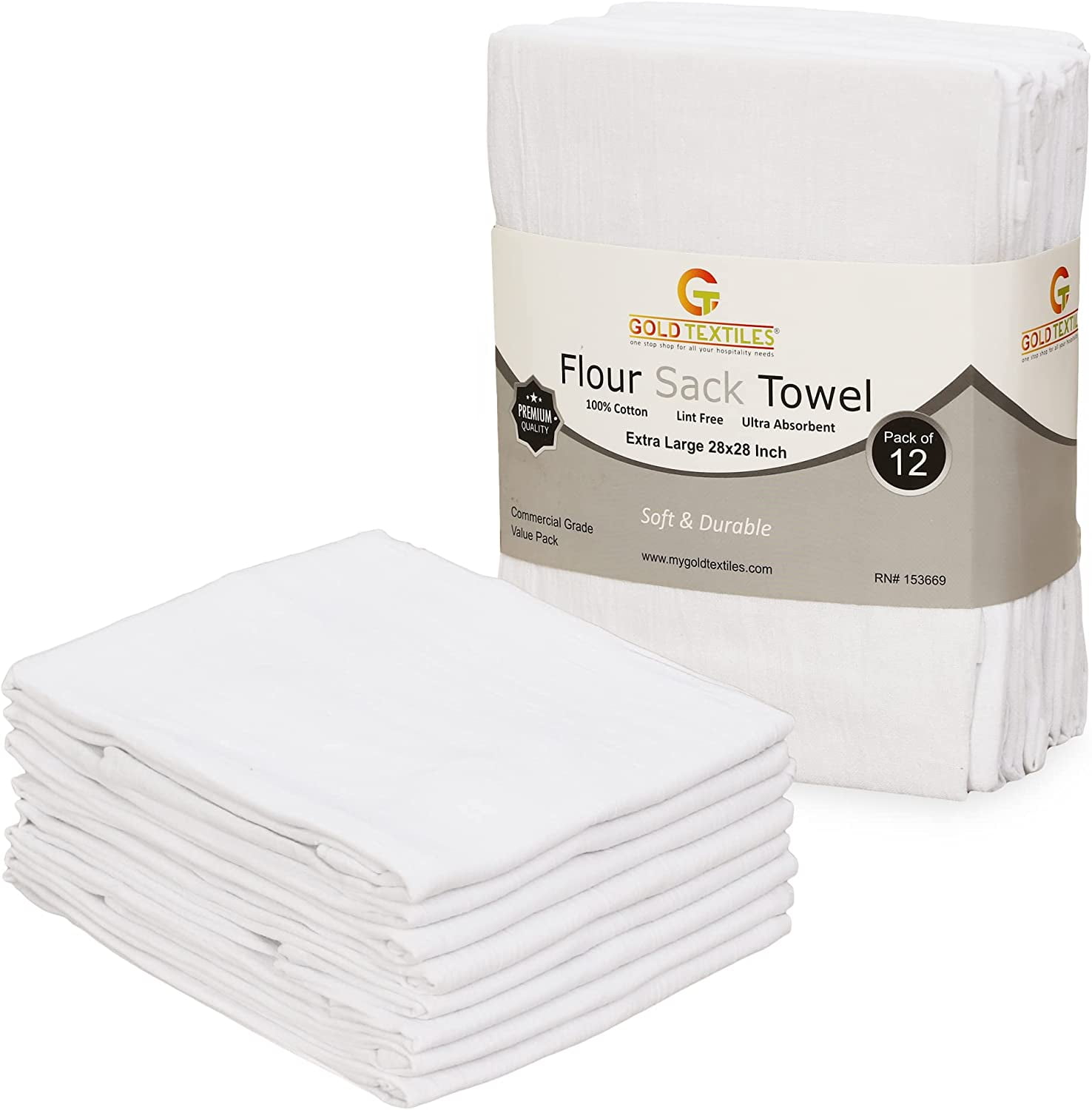 Mainstays 10-Piece Flour Sack Kitchen Towel Set, White 