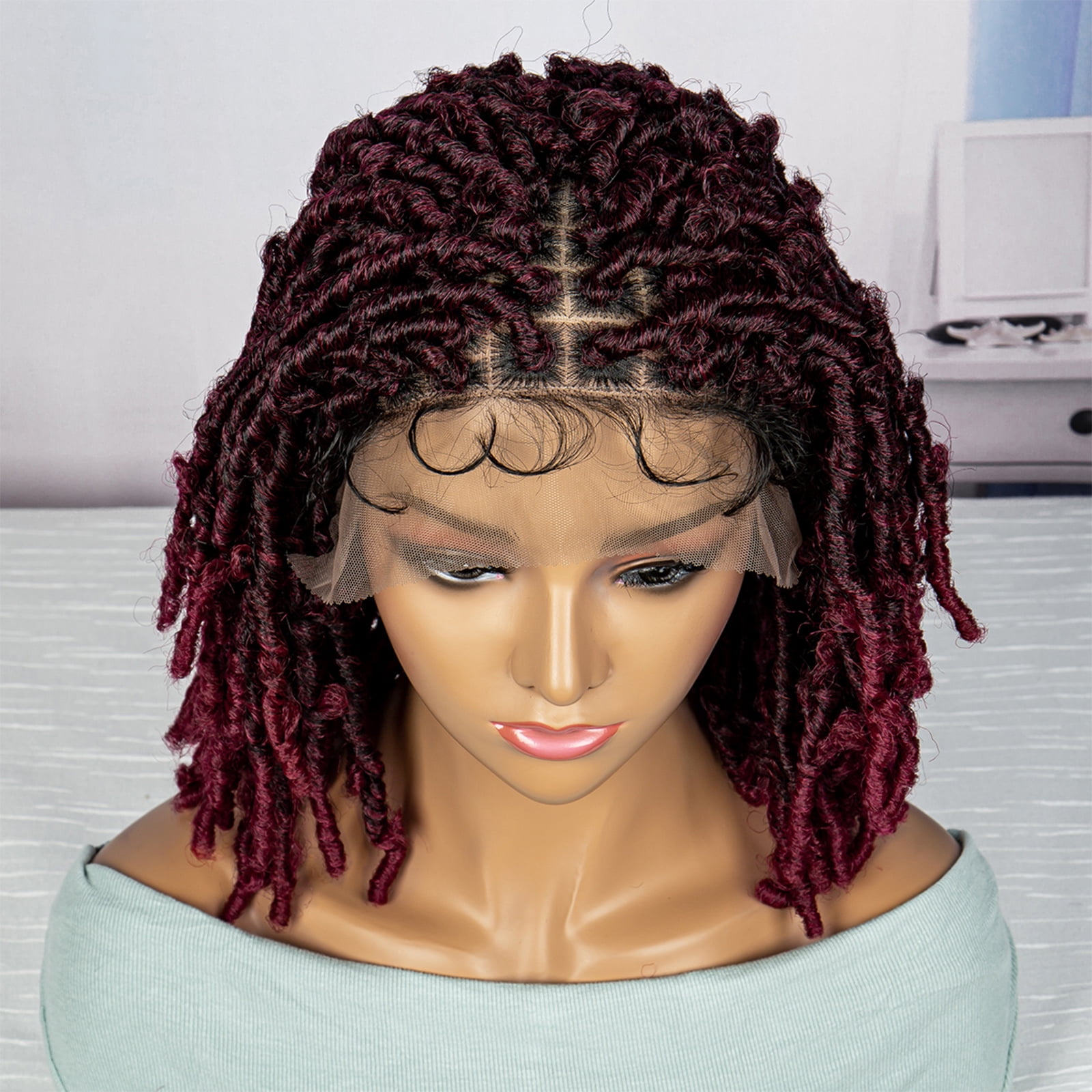 Braided Wigs for Black Women Synthetic Lace Front Wigs Knotless Box Braided Wigs Lightweight Butterfly Faux Locs Braid Braiding Hair Wigs (1B/BUG Color)