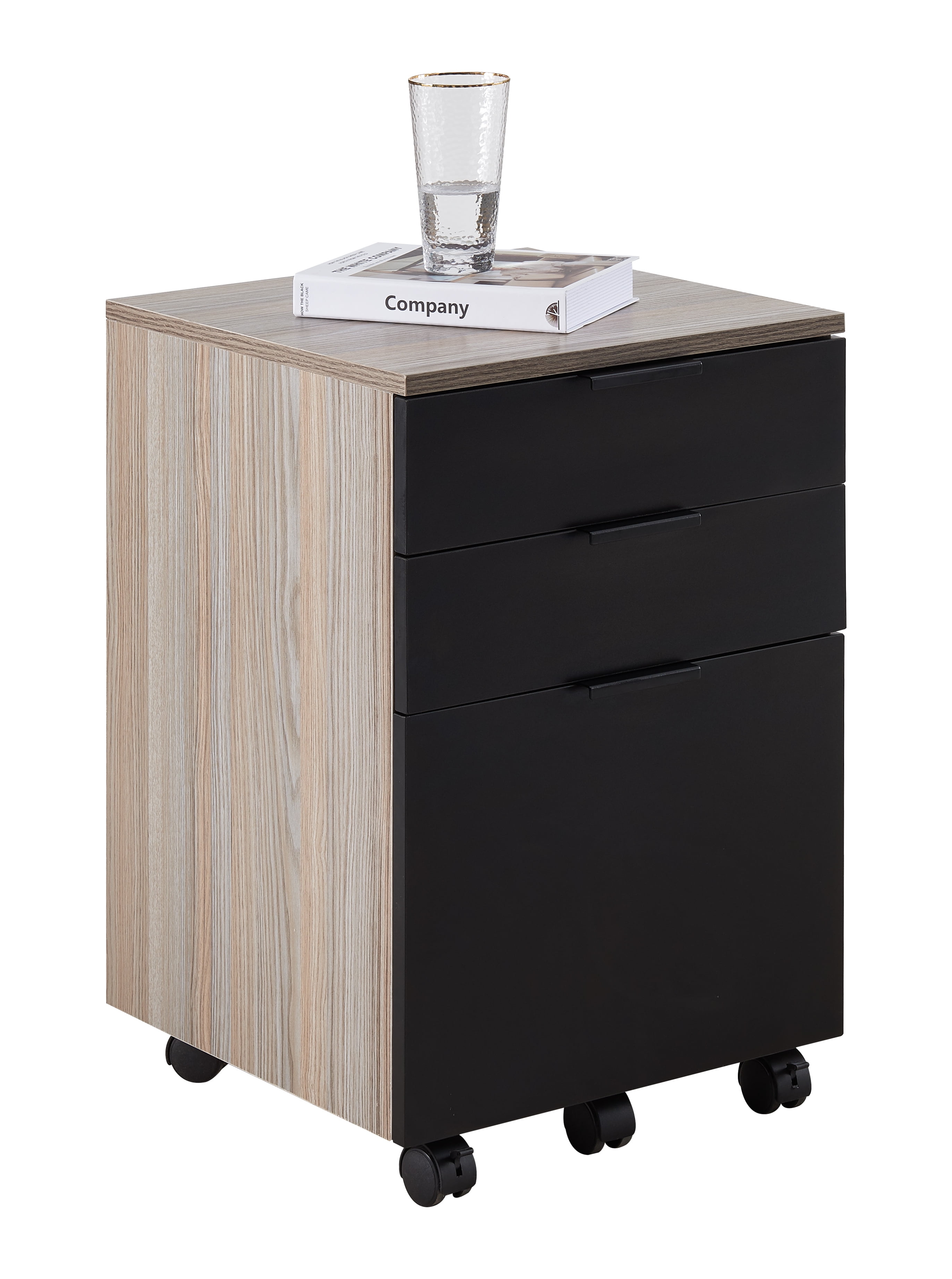 JJS 3 Drawer Rolling Wood File Cabinet with Locking Wheels, Home Office ...