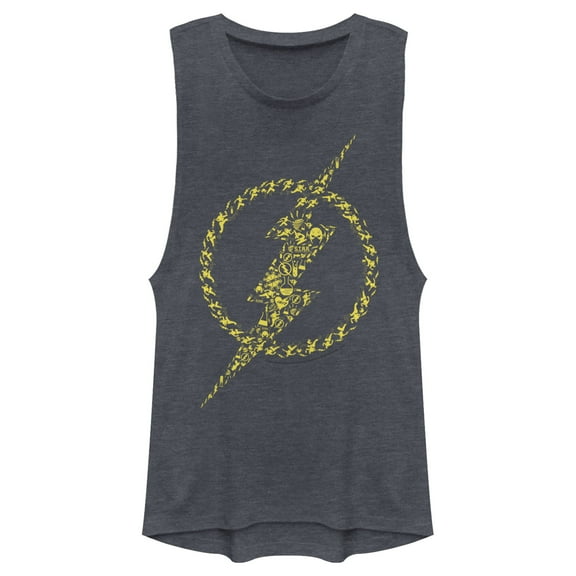 Junior's Justice League Flash Icons  Festival Muscle Graphic Tee Denim Blue Heather X Small