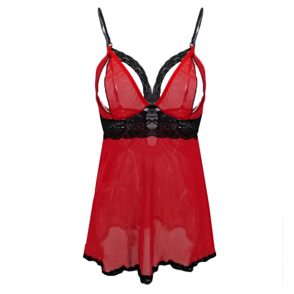 shpwfbe lingerie for women plus size lace mesh red lace split cup sleepwear  set valentines day gifts st patricks day decorations