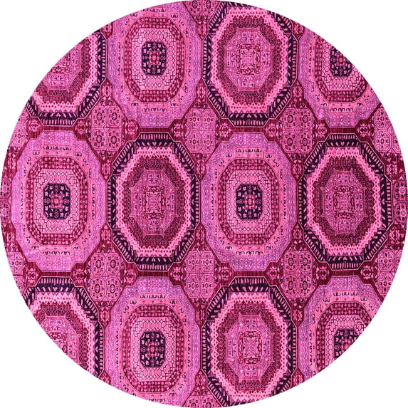 Ahgly Company Indoor Round Abstract Pink Modern Area Rugs, 6' Round