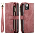 thumbnail image 2 of Decase Luxury Zipper Wallet Case for iPhone 14 6.1 inch,PU Leather+Soft TPU with Shockproof Kickstand Cash&Card Slot Full Protection Shock-Resistant Case Cover for iPhone14 6.1 inch,Red, 2 of 11