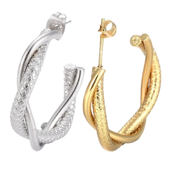 Stainless Steel Half Hoop Earrings Stud Hypoallergenic Twisted Ring Gold Z278