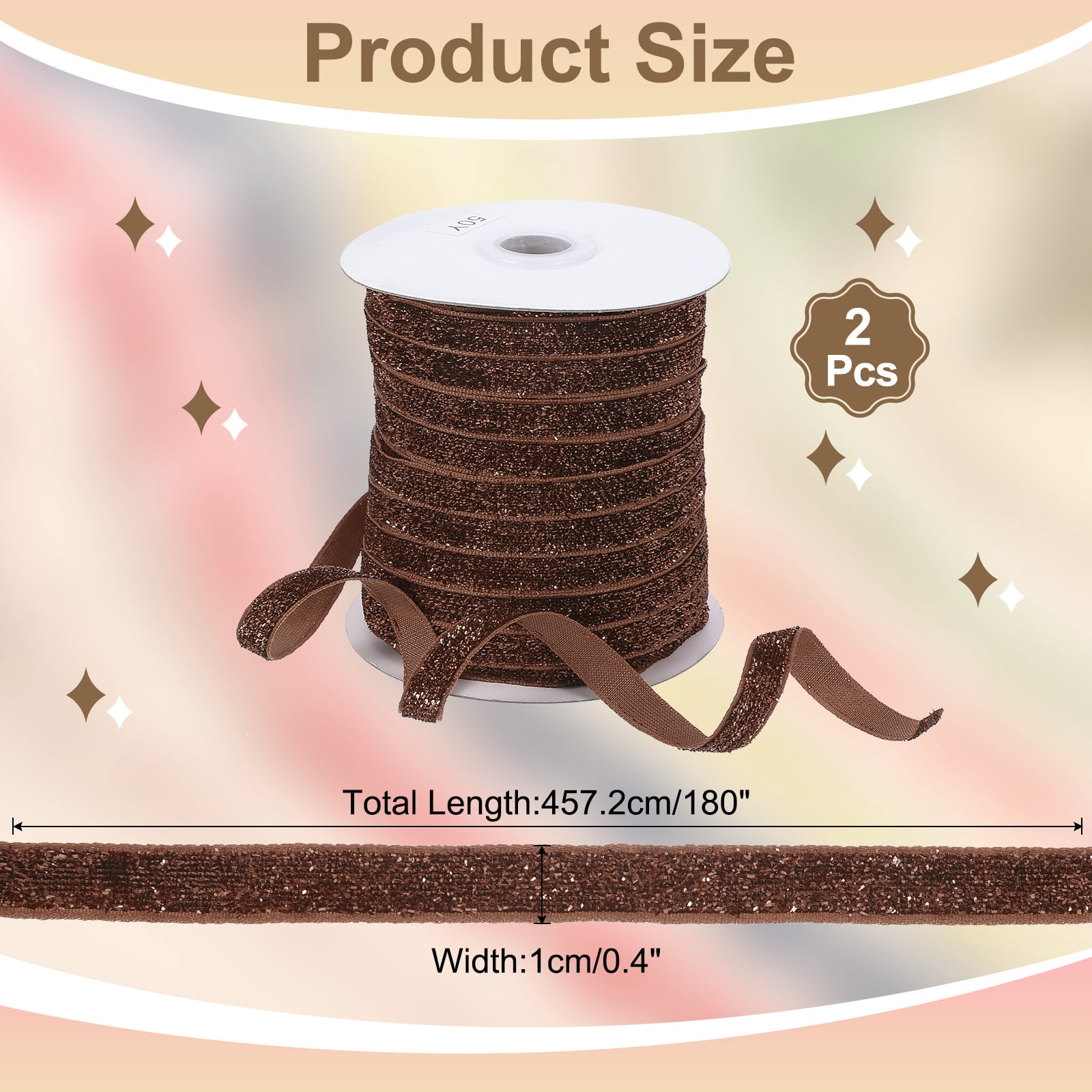 Uxcell Glitter Velvet Ribbon, Sparkly Fabric Metallic Ribbons Gift Wrapping Roll for Crafts Hair Bow Wreaths Decoration Brown