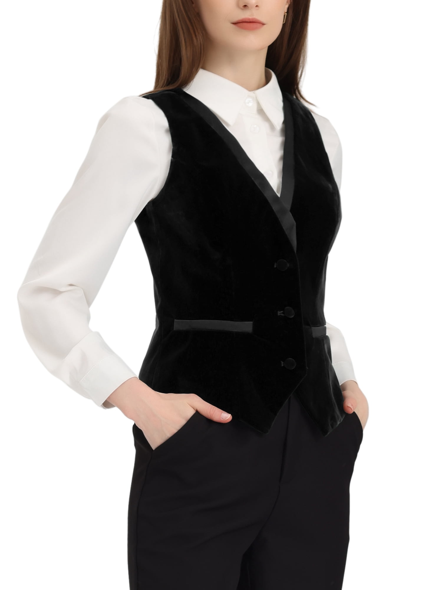 Unique Bargains Women's V Neck Sleeveless Retro Velvet Racerback Steampunk Vest