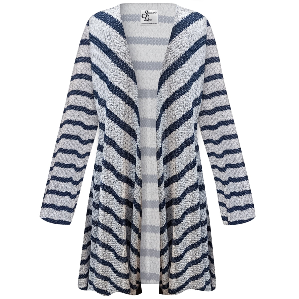 Women's Plus size 2x Maxi Cardigan Straight White and Navy Designer Print Knitted Sweater Casual