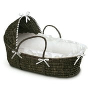 Badger Basket Espresso Hooded Moses Basket - White Bedding