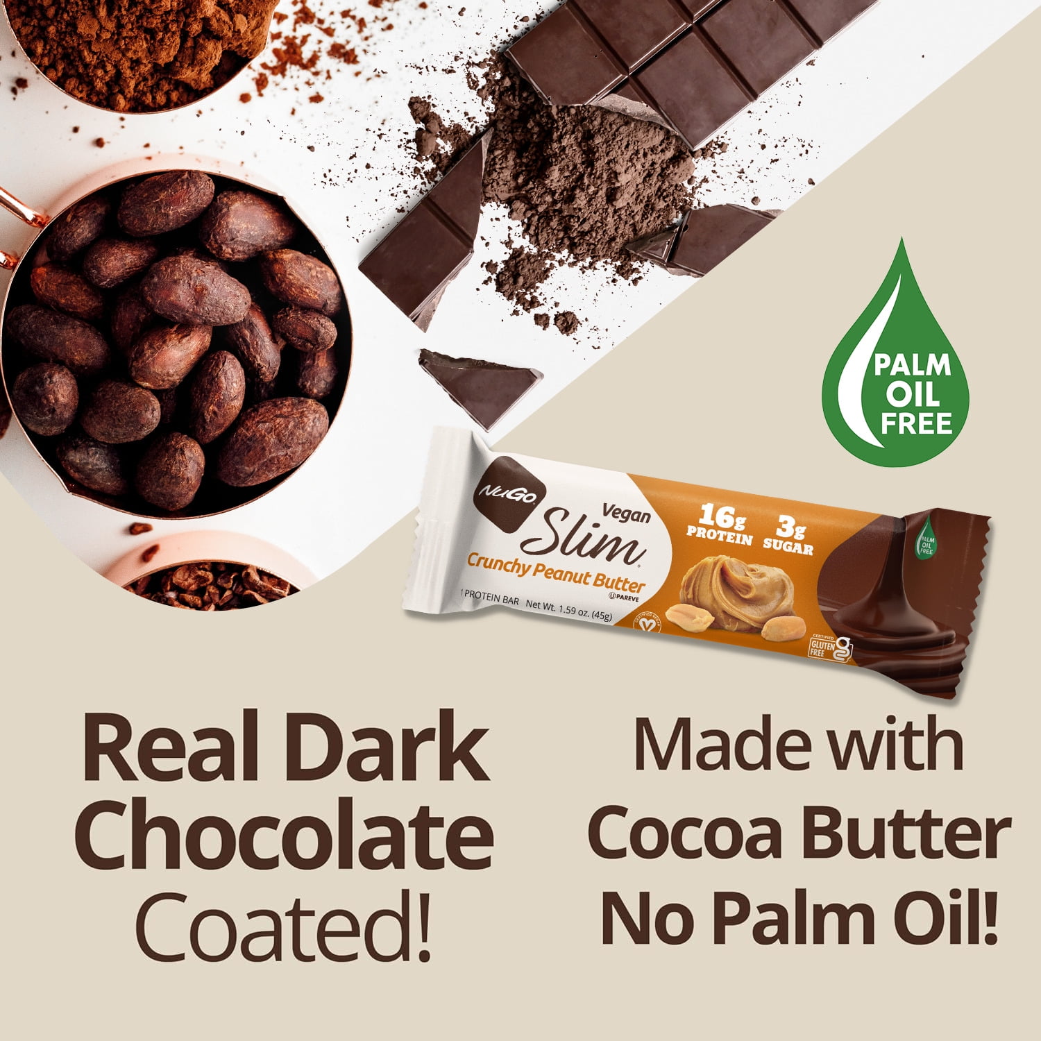 NuGo Slim Dark Chocolate Espresso, 16g Vegan Protein, 3g Sugar, 7g Fiber, 170 Calorie, Low Net Carbs, Gluten Free, 24 Count