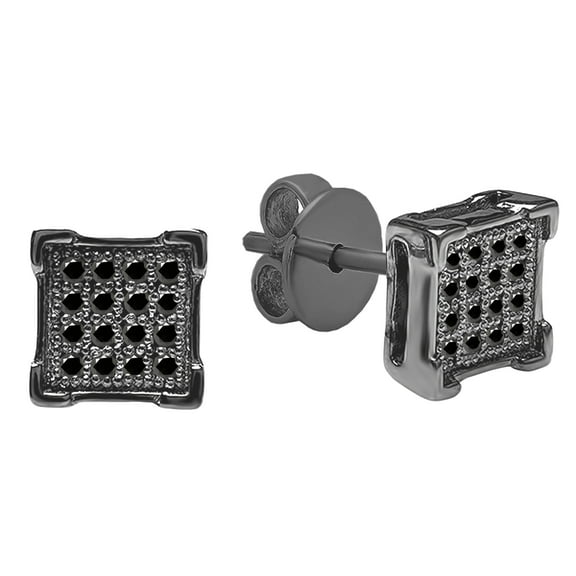 Dazzlingrock Collection Round Black Diamond Unisex Stud Earrings, Black Plated Sterling Silver