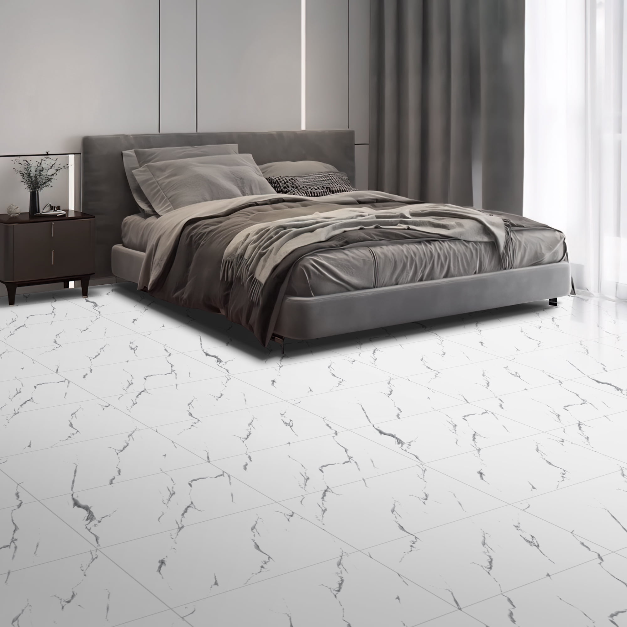 Art3d 24''x12'' 12Pcs Click-Lock Luxury Vinyl Flooring Tile, Interlocking Waterproof SPC Rigid Core Marble Flooring Tile,24 Sq.ft,White Marble