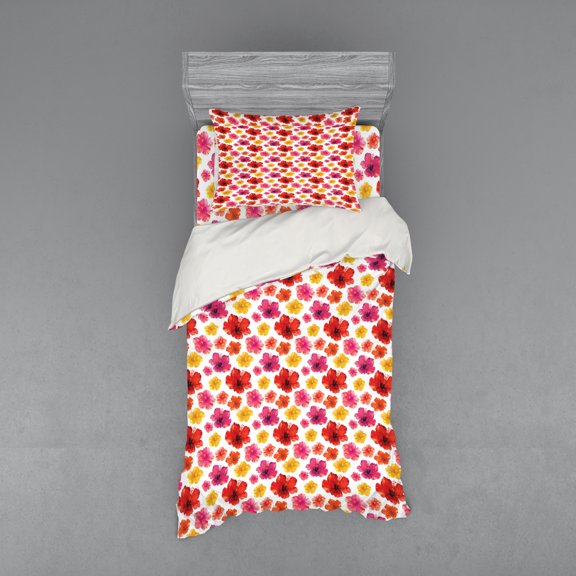 Ambesonne Flower Bedding Set 3 Pcs, Tropical Jungle in Bloom, Twin XL, Multicolor