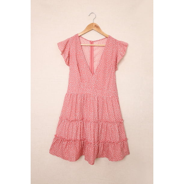 ABPHQTO Minivestido a capas sin mangas estampado rosa de mujer