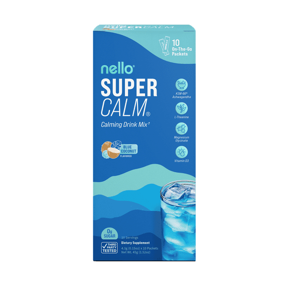 Nello Supercalm Calming Drink Mix Packets, Blue Coconut, 1.5 oz, 10 Count