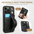 thumbnail image 4 of Feishell for iPhone 12 Pro/12 Wallet Case with Card Credit Slot, Hand Wrist Strap Loop Holder Kickstand, Ring Holder PU Leather Camera Protection Shockproof Solid Color Cover, Black, 4 of 8