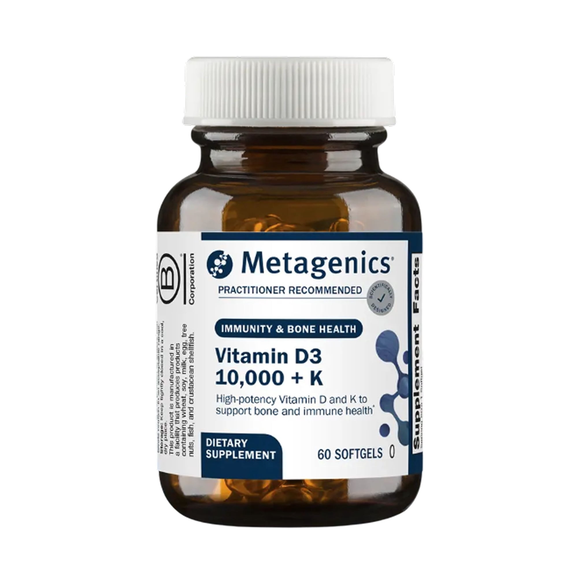 Metagenics Vitamin D3 + K - For Immune Support, Bone Health & Heart Health* - Vitamin D with MK-7 (Vitamin K2) - Non-GMO - Gluten-Free - 60 Softgels - 10,000 IU