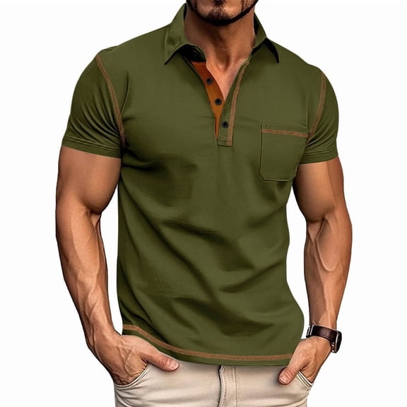 Men's Short Sleeve Henley Pullover Light Weight Tee Shirts Button Shirt Top for Summer Casual Green S