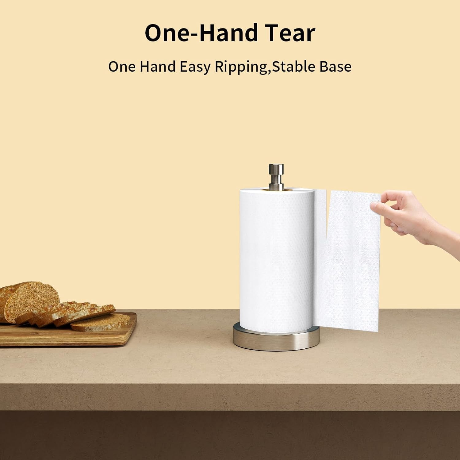 Paper Towel Holder Countertop with Weighted Base Non Slip Standing Roll Holder for Modern Kitchen Bathroom Stainless Steel Brushed Nickel