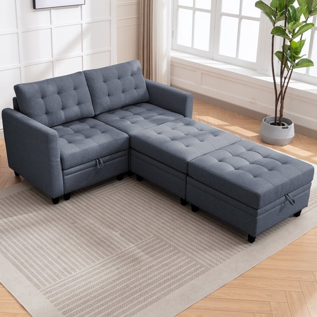 ZAFLY U/L Shaped Couch Set with Storage Ottoman, Modular Sectional Sofa for Living Room, Gray