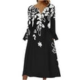 thumbnail image 2 of Wancir Women Long Sleeve V-Neck Casual Long Dress Pleated Waist Maxi Dresses with Pockets, 2 of 5