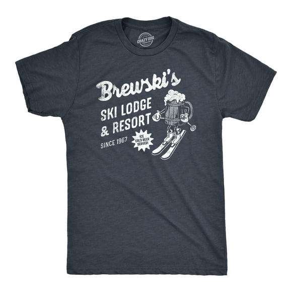 Mens Brewskis Ski Lodge and Resort T Shirt Funny Drinking Skiing Partying Tee for Guys (Heather Navy - BREWSKIS) - L