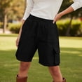 thumbnail image 5 of Cagogo Women Cargo Shorts Elastic Waist Loose Flowy Casual Solid Regular Fit Summer Beach Lounge Party Shorts with Pockets, Black M, 5 of 9