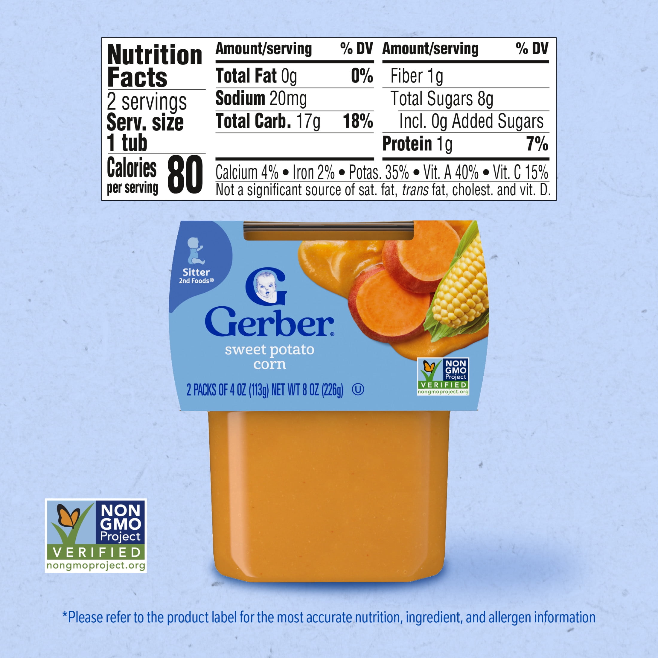 Gerber 2nd Foods Natural for Baby Veggie Power Baby Food, Sweet Potato Corn, 4 oz Tubs (2 Pack)