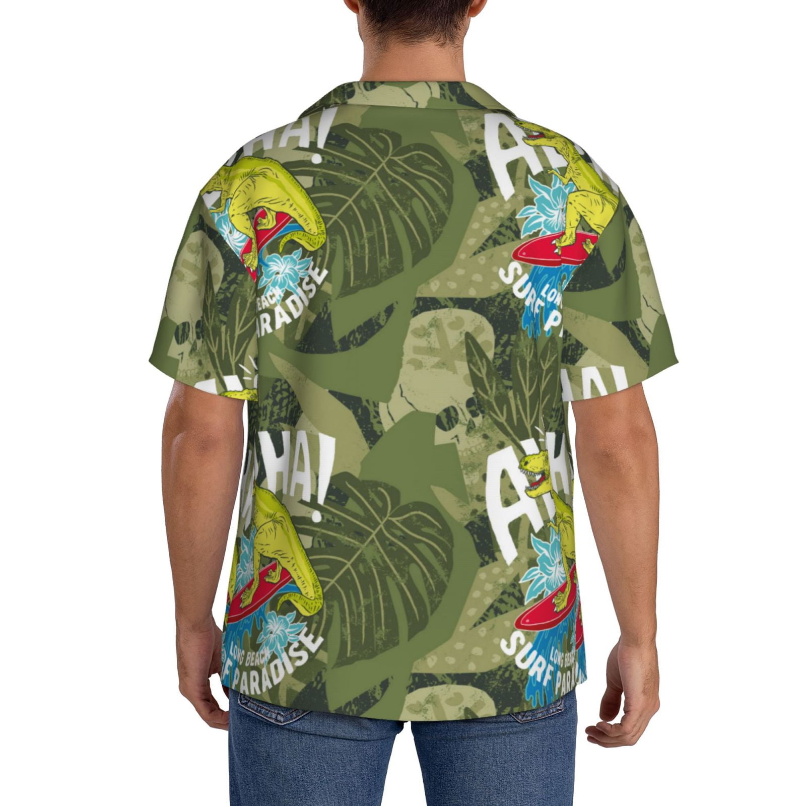 Kdxio Men's Hawaiian Shirt for Men Short Sleeve Shirt Surfing Dinosaur Summer Casual Holiday Beach Button Down T-Shirts