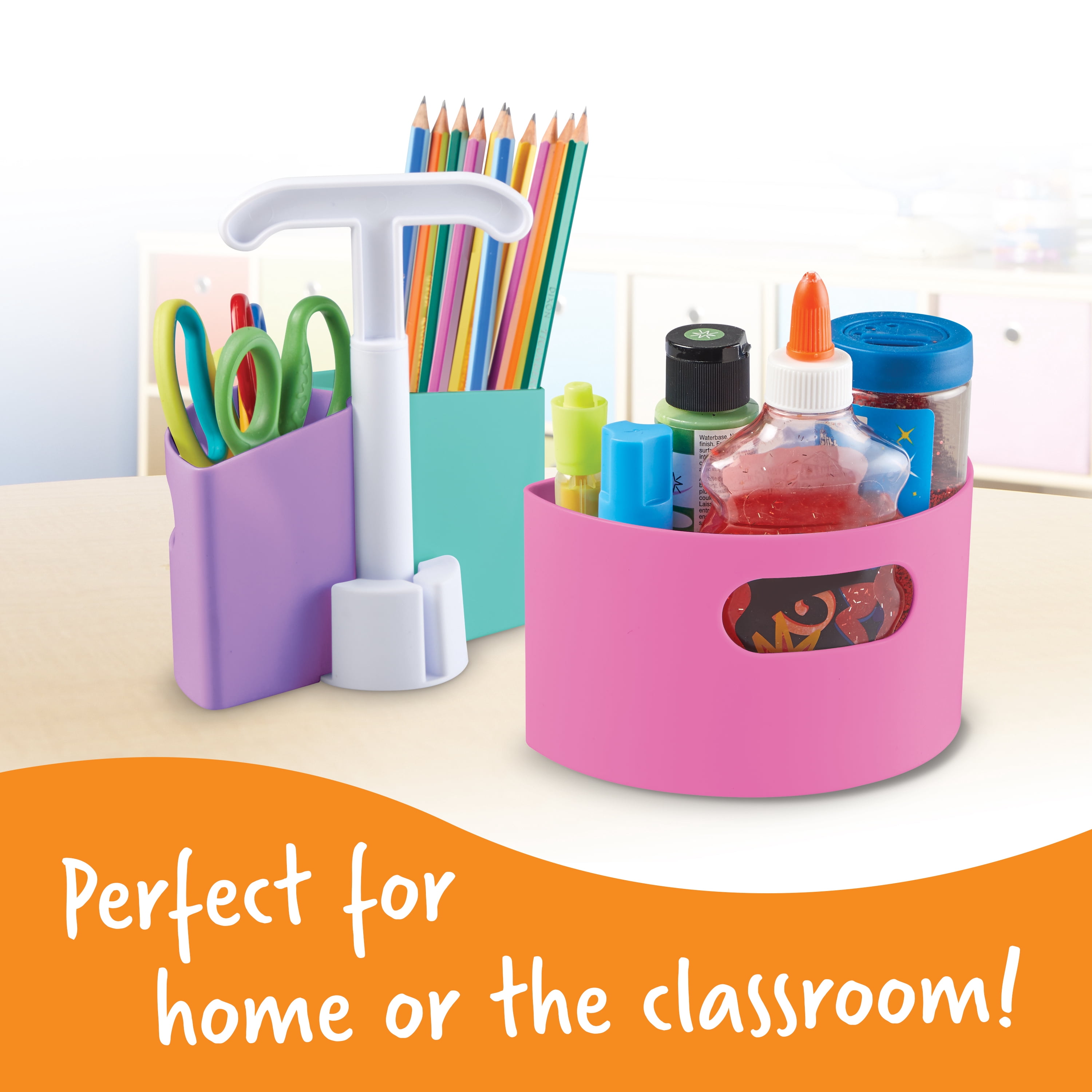 Learning Resources Create-a-Space Storage Mini Center- Pink, Classroom Craft Keeper, Maker Space, Small Space Storage, Teacher Organizer, Home School Accessories, 4 Piece Set