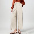 thumbnail image 4 of ABATAB Womens Casual Pants Wide Leg High Waist Palazzo Pants Cotton Linen Trousers Summer Beach Vacation Outfits, 4 of 7