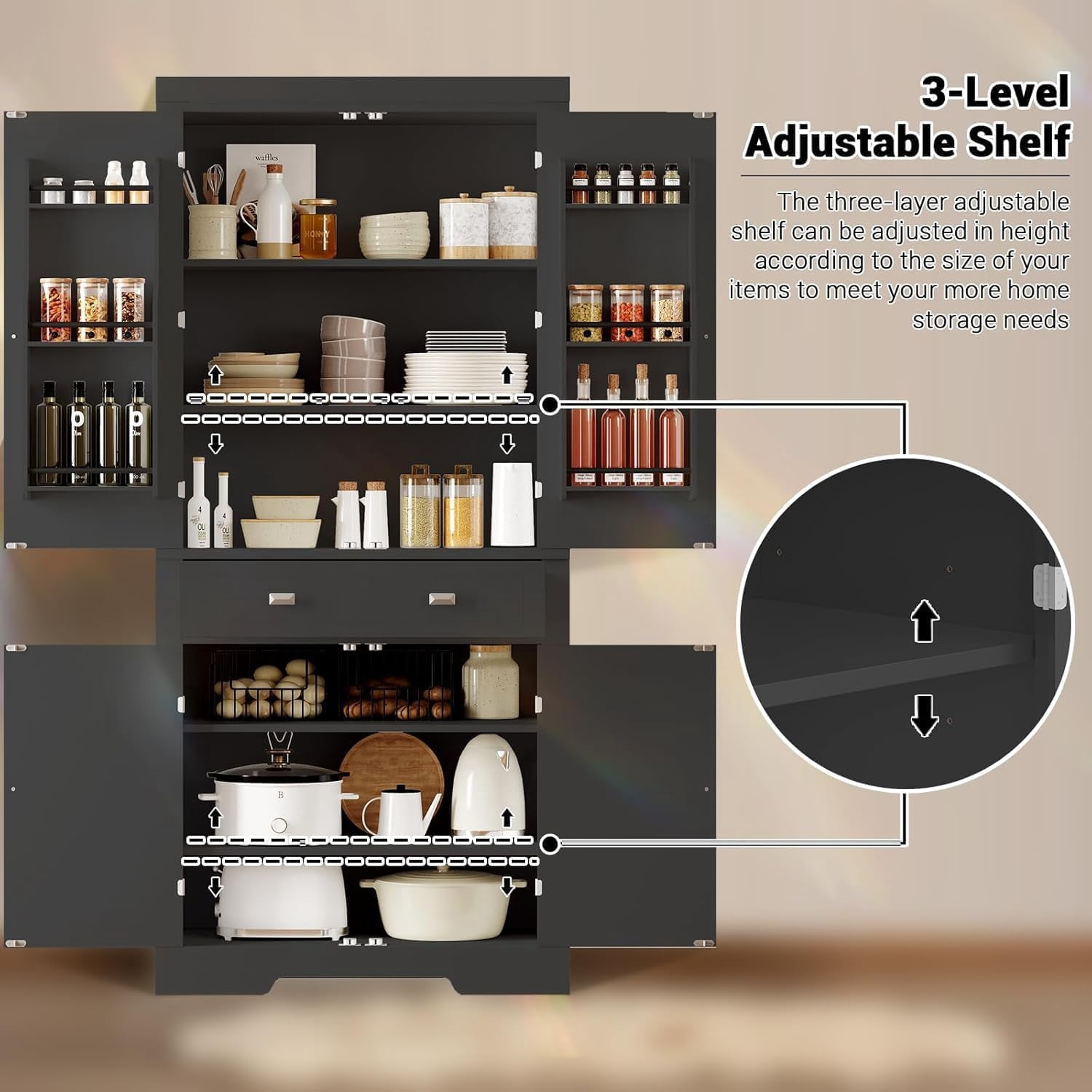 Yeshouse 71.7 Inch Kitchen Pantry Cabinet,Freestanding High Cupboard Bathroom Storage Cabinet with 2 Drawer & Cabinets, 3 Adjustable Shelves, 6 Door Shelves,for Living Room, Kitchen