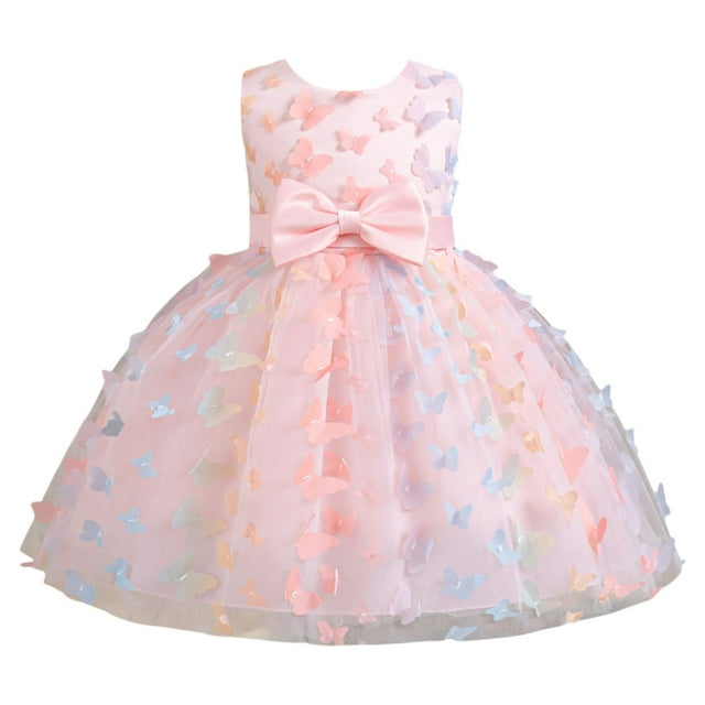 WEAIXIMIUNG Robes pour Enfants pour Mariage Robe de Concours pour Fille Enfant Fête Nœud Sans Manches Robe Robes