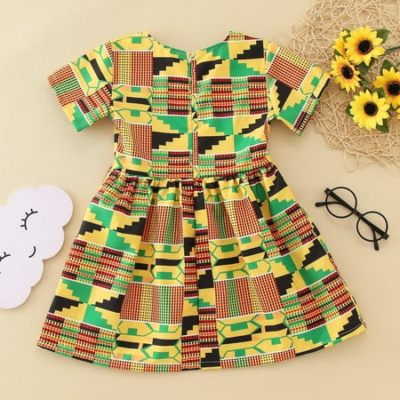 

Cathalem Halter Wedding Dress Toddler Kids Baby Girls Dashiki Traditional Style Short Sleeve Round Toddler Girl Summer Clothes Dress Yellow 2-3 Years