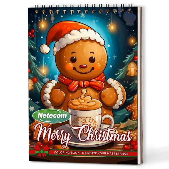 Netecom Merry Christmas Coloring Book Spiral Bound for Adults, A5 Wooden Cover, 30 Festive Coloring Pages of Christmas Celebrations for Stress Relief and Relaxation