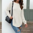 thumbnail image 4 of VISALY Pullover Crewneck Sweatshirt Cotton Sweaters Sweaters Casual Loose Fit Long Sleeve Solid Color Side Slit Knit Sweater Pullover Crochet Sweaters Sweaters Trendy Fashion Sweatshirt White L, 4 of 6
