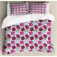 thumbnail image 1 of Floral Duvet Cover Set Queen Size, Abstract Illustration of Marsala Blossoms Retro Style Summer Nature Inspired Design, Decorative 3 Piece Bedding Set with 2 Pillow Shams, Multicolor, by Ambesonne, 1 of 3