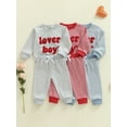 thumbnail image 3 of BemeyourBBs Toddler Baby Boy Valentines Day Outfits Letter Embroidery Long Sleeve Striped Sweatshirt and Joggers Pants Set Spring Clothes, 3 of 9